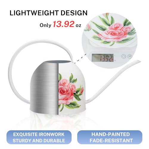 MOYEE Small White Metal Long Spout Watering Can Outdoor Indoor Spray Bottle for Plants Hand Drawn Patterns,1/2 Gallon Plant Mister Durable Metal Structure Lawn Garden Watering Equipment - Image 5