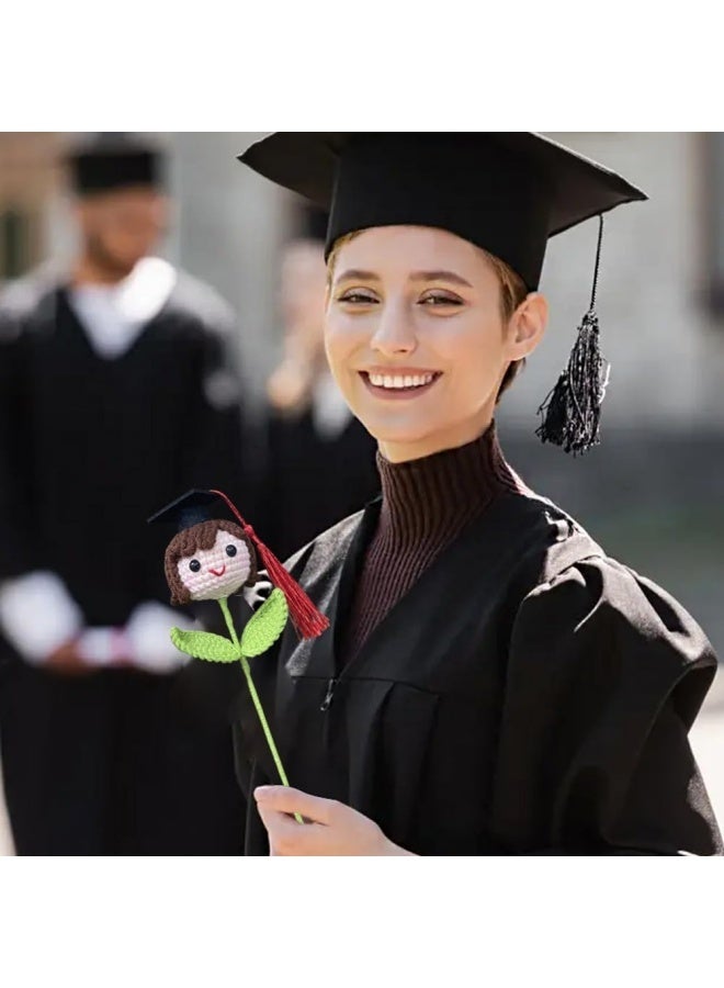 2 PCS Crochet Flower Bouquet Handmade Knitted Graduation Boy and Girls with Doctoral Hat Crochet Graduation Theme Bouquet Picks for Birthday Party Home Decor,Boys+Girls - Image 4