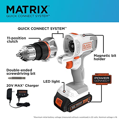 BLACK+DECKER 20V MAX Matrix Cordless Drill/Driver Kit, White (BDCDMT120WC1FF) - Image 3