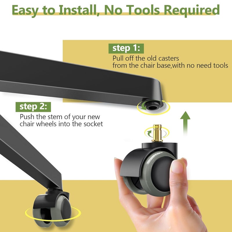 PChero Office Chair Wheels Replacement for IKEA Chairs, 10mm Stem (Set of 5), 2" Heavy Duty Swivel Polyurethane Casters for IKEA Chair Furniture Accessories, Protection for Hardwood Floors Carpet - Image 5