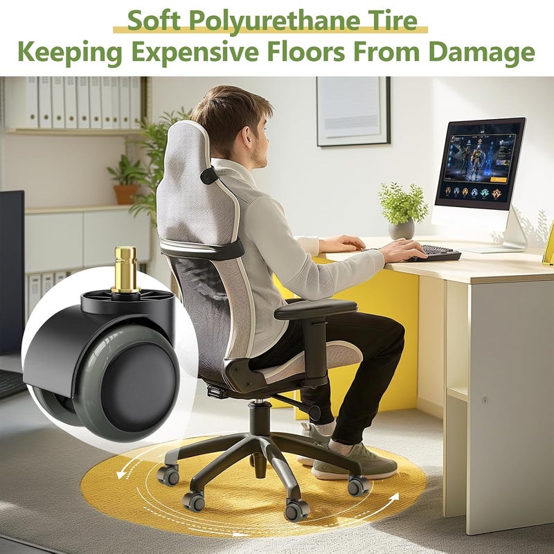 PChero Office Chair Wheels Replacement for IKEA Chairs, 10mm Stem (Set of 5), 2" Heavy Duty Swivel Polyurethane Casters for IKEA Chair Furniture Accessories, Protection for Hardwood Floors Carpet - Image 3