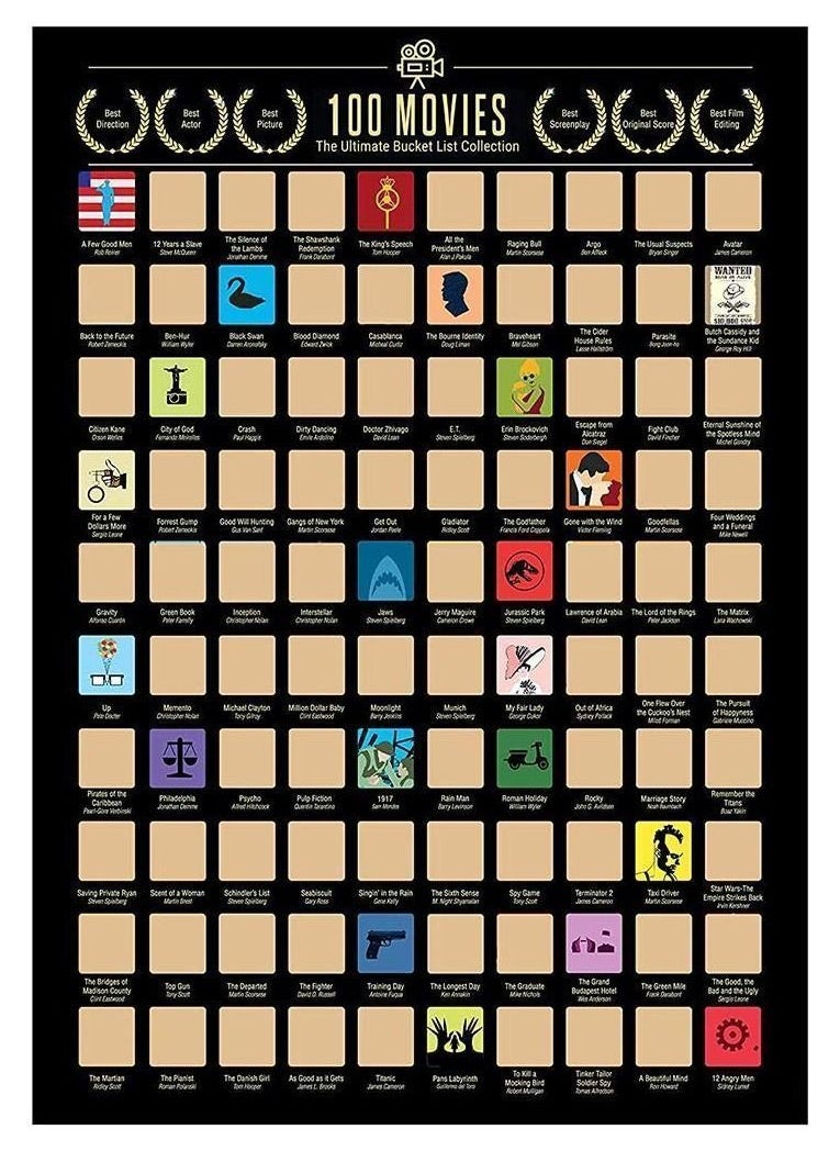 Y&D Scratch Off Poster, 100 Movies Poster - Easy to Scrape Down, Best Birthday for Movie Lovers  - Image 1