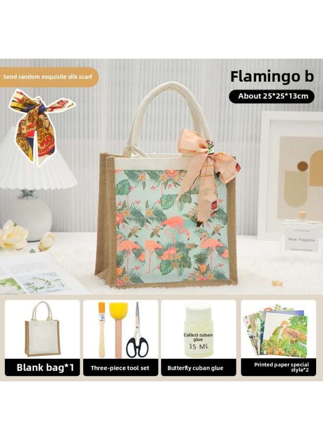 Thanksgiving Diy Handmade Butterfly Ancient Bart Canvas Tote Bag Sack Paste Group Building Parent-child Material Bag Warm-up Field-Color:LB-N15 Flamingo B Material Contains Scissors Glue_vertical  - Image 1