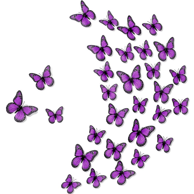 Chuangdi Monarch Butterfly Decoration 3 Size Fake Butterflies Realistic Butterfly Crafts Artificial Wall Decor for Craft Home Wedding Classroom Birthday Party DecorationsPurple48 Pack