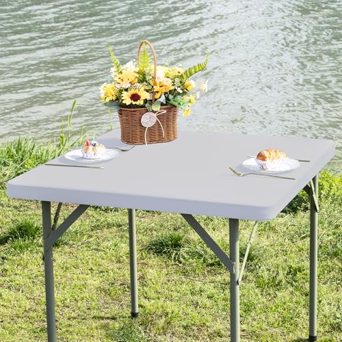 Nacuci Square Fitted Table Cover Elastic Tablecloth Stretch Spandex Table Topper Cap Cover for Dining Kitchen Home Party Silver 34X34 Inch - Image 1