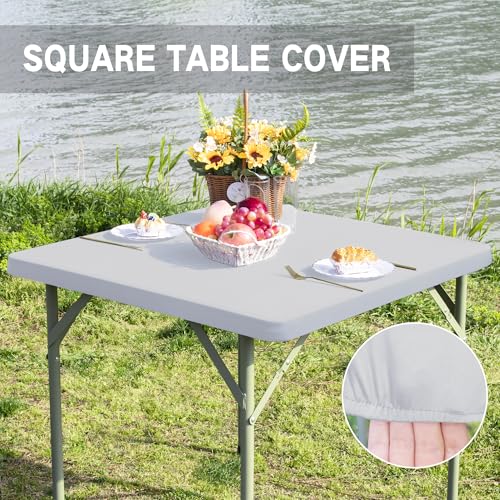 Nacuci Square Fitted Table Cover Elastic Tablecloth Stretch Spandex Table Topper Cap Cover for Dining Kitchen Home Party Silver 34X34 Inch - Image 3