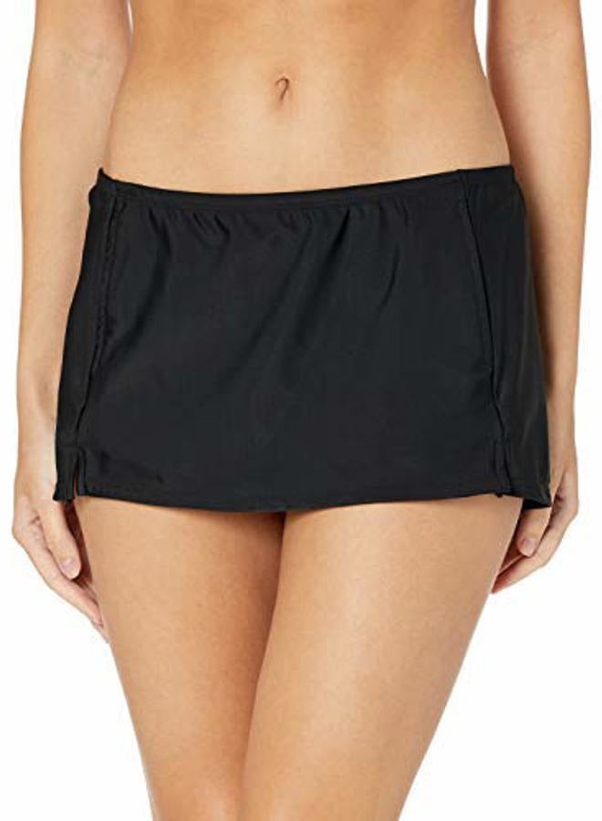Women's Standard Core Solids Swim Separates (Tops & Bottoms), Black Skirted Midster Bikini Bottom, L