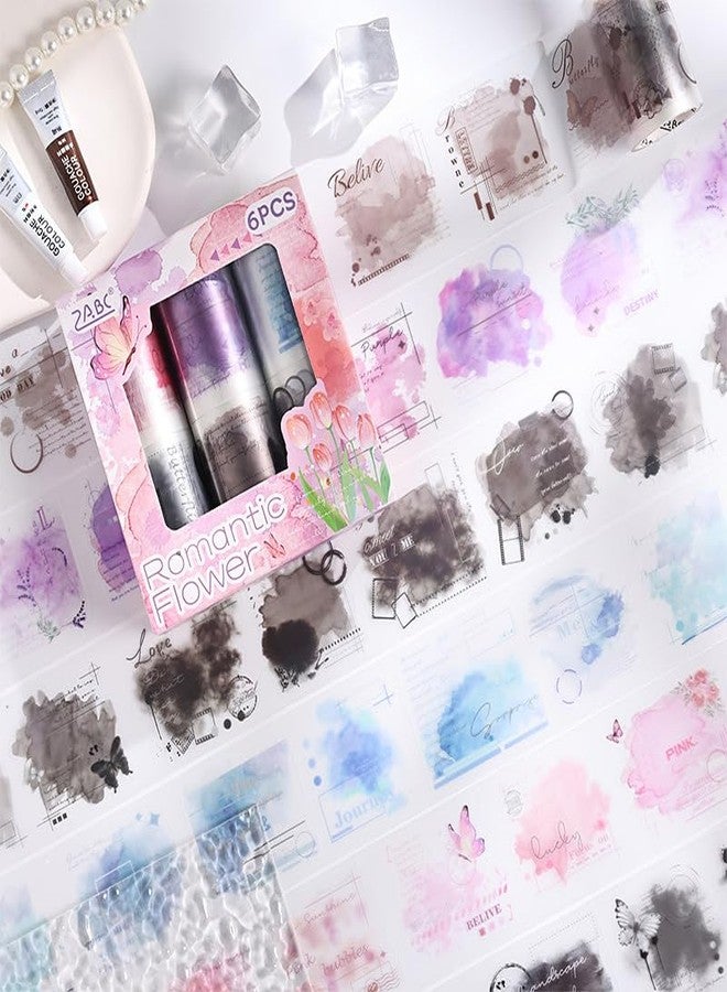 SAMVARDHAN Romantic Flower Washi Tape Set – 6 Rolls Watercolor Decorative Tape for Journaling, Scrapbooking, DIY Crafts & Planners – Transparent Floral Sticker Tapes with Vintage Aesthetic Design - Image 1