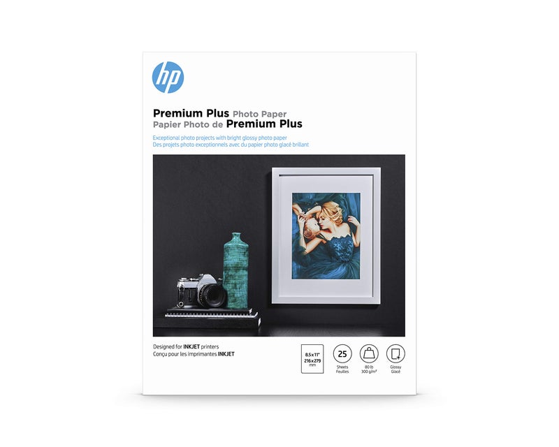 HP ورق صور HP Premium Plus لامع مقاس 8.5 × 11 بوصة مكون من 25 ورقة (CR670A) - Image 1