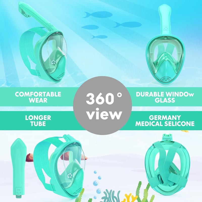 Kids Snorkel Mask Full Face, Snorkeling Gear for Kids with Camera Mount, 180 Degree Panoramic View Snorkeling Set Anti-Fog Anti-Leak - Image 5