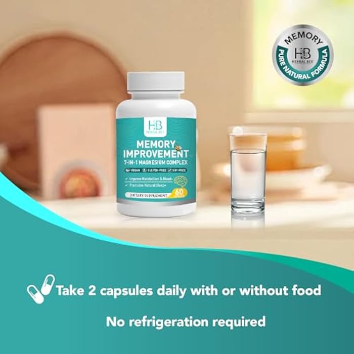 Herbal Bee 7-in-1 Magnesium Complex Capsules - High Absorption Memory, Sleep & Mood Support - Magnesium Glycinate, Malate, Taurate, Citrate and More - Vegan, Gluten-Free, Soy-Free | 60 Capsules - Image 5