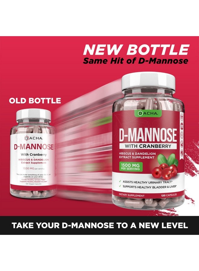 داتشا كبسولات د-مانوز الطبيعية، تركيبة 4 في 1 - 120 كبسولة، 1500 ملغ من خلاصة التوت البري والهندباء وزهرة الكركديه، حبوب لدعم صحة المثانة والمسالك البولية - Image 1