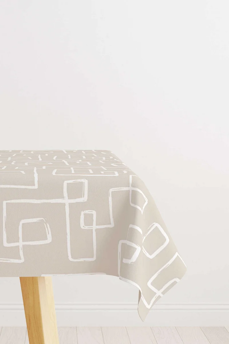 كانغو هوم Cream White Bohemian Scandinavian Geometric Patterned Digital Printed Tablecloth CGH1202-MS