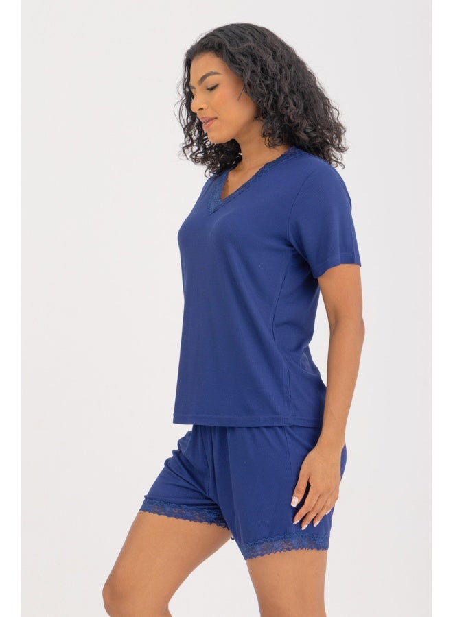 Dresscode V-neck Short Pyjama Set In Navy Blue - Image 4