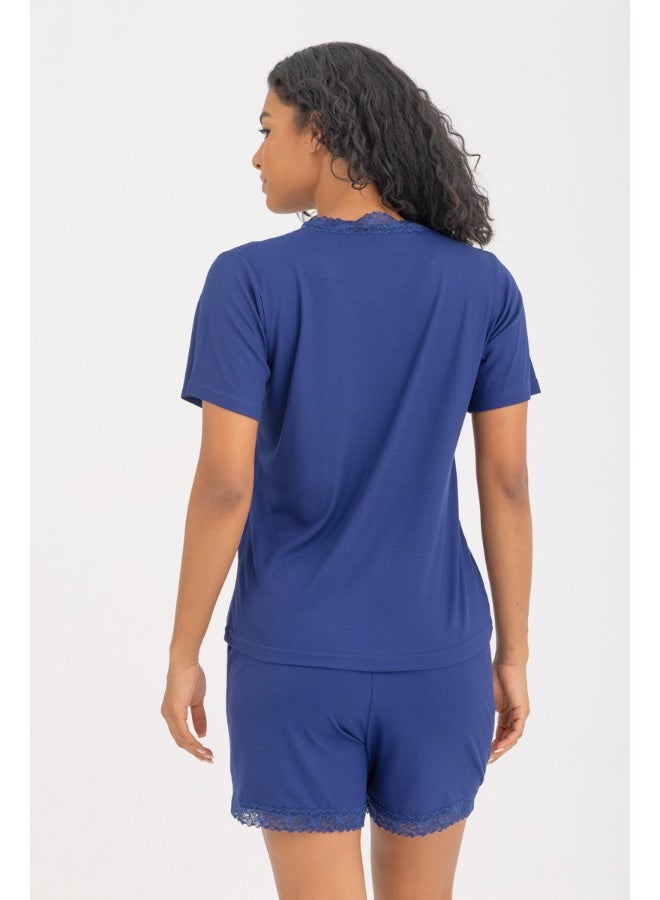 Dresscode V-neck Short Pyjama Set In Navy Blue - Image 3