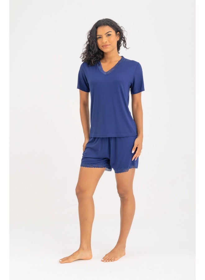 Dresscode V-neck Short Pyjama Set In Navy Blue - Image 5