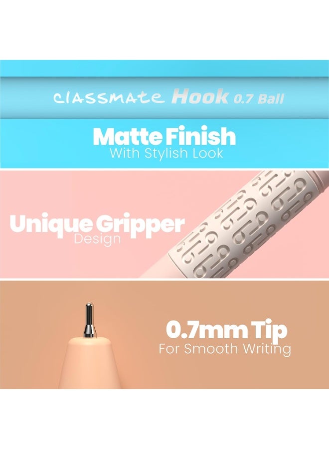 Classmate Hook Ball Pen- Blue (Pack of 10)|Multicolour Body Pens|Attractive Pastel Shades for Boys & Girls|Smooth Writing Ball Pen|Unique Design - Image 3