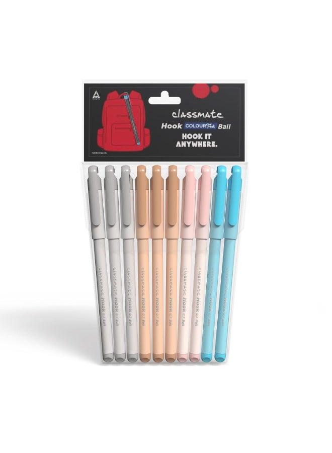 Classmate Hook Ball Pen- Blue (Pack of 10)|Multicolour Body Pens|Attractive Pastel Shades for Boys & Girls|Smooth Writing Ball Pen|Unique Design - Image 1