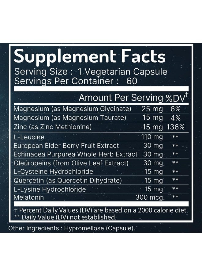 Zen Haus Zen Haus Respiratory and Immune Supplement - Elderberry with Zinc, Quercetin, Magnesium Glycinate/Taurate, Echinacea, Olive Leaf Extract, Lysine, Leucine, Cystein, Melatonin (60 Capsules) - Image 2