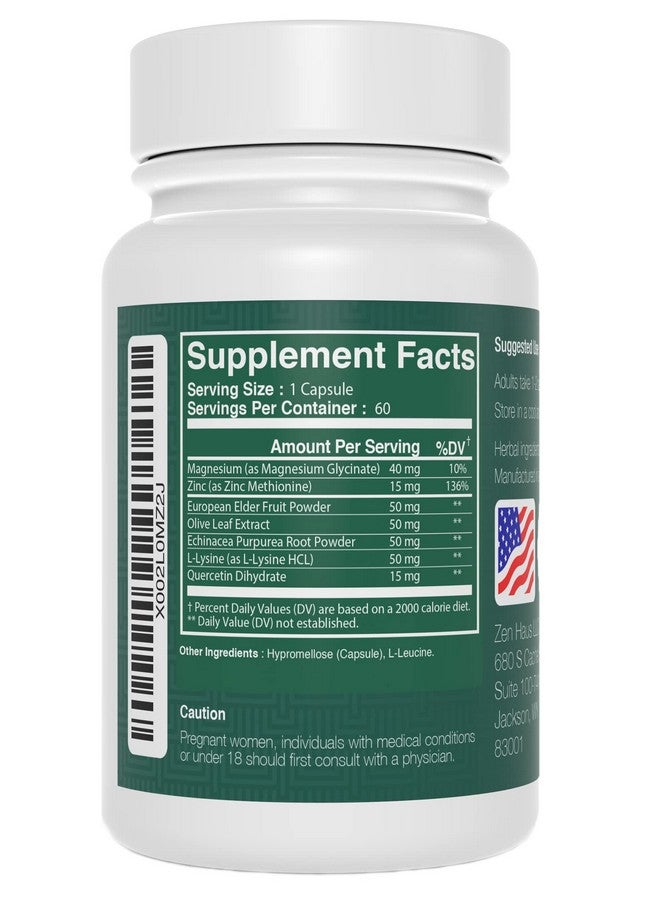 Zen Haus Zen Haus Respiratory and Immune Supplement - Elderberry with Zinc, Quercetin, Magnesium Glycinate/Taurate, Echinacea, Olive Leaf Extract, Lysine, Leucine, Cystein, Melatonin (60 Capsules) - Image 3
