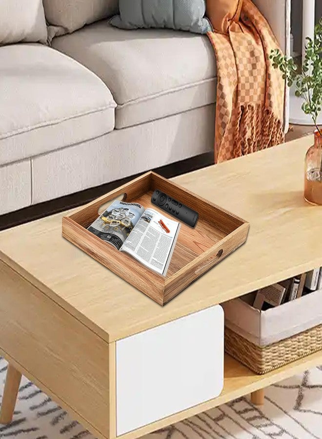 LASVIAL Large Acacia Wood Serving Tray, 17 Inch Square Ottoman Tray with Handles, Big Wood Platter for Living Room, Oversized Wooden Trays for Ottoman Decorative Food Coffee Table Party Bed Dinner Topper - Image 3