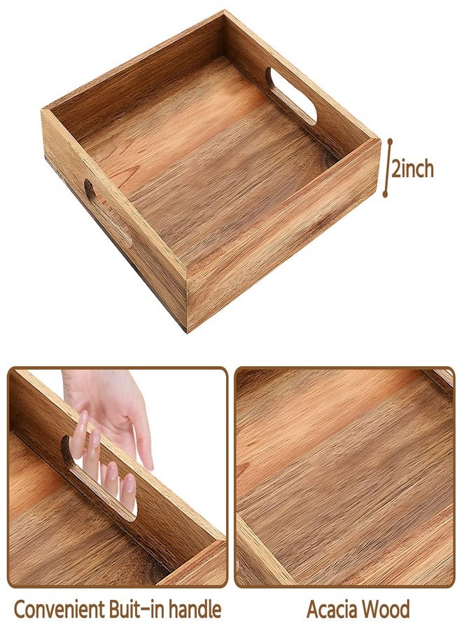 LASVIAL Large Acacia Wood Serving Tray, 17 Inch Square Ottoman Tray with Handles, Big Wood Platter for Living Room, Oversized Wooden Trays for Ottoman Decorative Food Coffee Table Party Bed Dinner Topper - Image 5