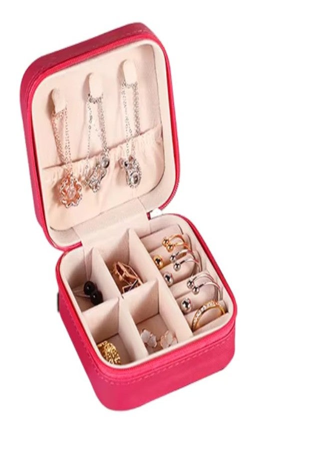 DigiRake Travel Case Jewellery Organizer | Ring Box | Necklace Organizer Box | Locker Box For Jewellery | Gift For Girls & Women | Jewellery Box For Chains, Earrings, Rings & Jhumkas (Magenta) - Image 2