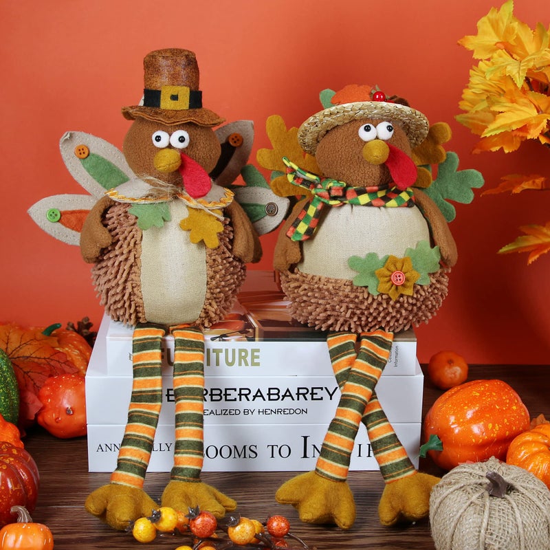 Ogrmar 15 Inch 2 Pack Stuffed Turkey Couple Doll Thanksgiving Tabletop Decorations Exquisite Handmade Turkey Plush Doll Kit for Autumn Harvest Home and Room Table Ornaments - Image 3