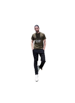 Men's set consists of two pieces, an olive T-shirt and black pants