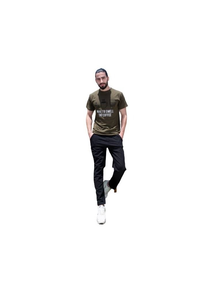 Generic - Men's set consists of two pieces, an olive T-shirt and black pants - Image 1