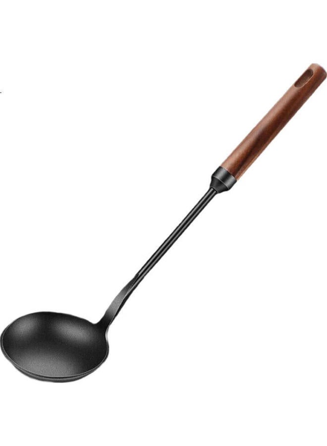 Telssida Wooden Handle Iron Wok Spatula, Cooking Spatula, Spoon Set, Long-Handled Soup Ladle, Stir-Fry Ladle, Two-Piece Kitchen Utensil Set, Rust-Resistant - Image 1