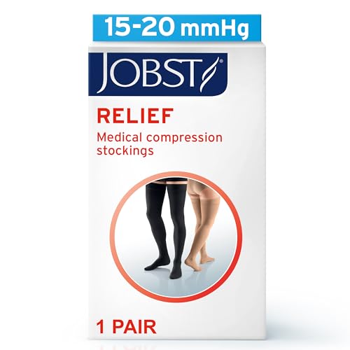 JOBST جوارب ضغط عالية حتى الفخذ JOBST Relief 15-20 مم زئبق - تصميم مريح للجنسين مع شريط سيليكوني - أصابع مغلقة، بيج، متوسط - Image 2