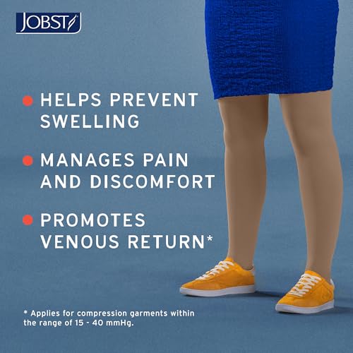 JOBST جوارب ضغط عالية حتى الفخذ JOBST Relief 15-20 مم زئبق - تصميم مريح للجنسين مع شريط سيليكوني - أصابع مغلقة، بيج، متوسط - Image 4