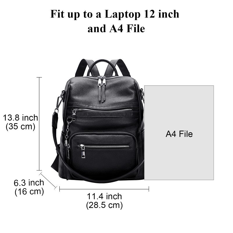 ALTOSY Genuine Leather Backpack Purse for Women Large Shoulder Bag With Laptop Compartment Multiple Pockets(S106 Black) - Image 5