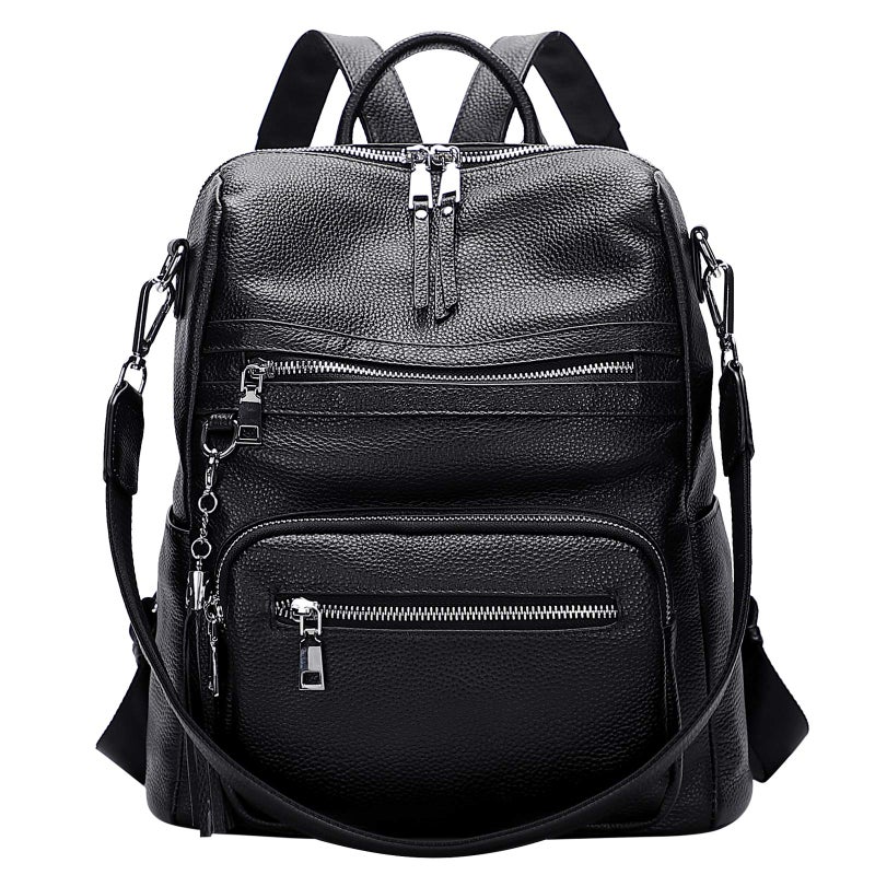 ALTOSY Genuine Leather Backpack Purse for Women Large Shoulder Bag With Laptop Compartment Multiple Pockets(S106 Black) - Image 1
