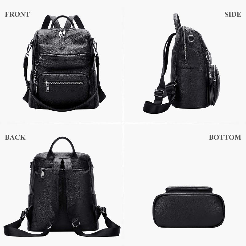 ALTOSY Genuine Leather Backpack Purse for Women Large Shoulder Bag With Laptop Compartment Multiple Pockets(S106 Black) - Image 4