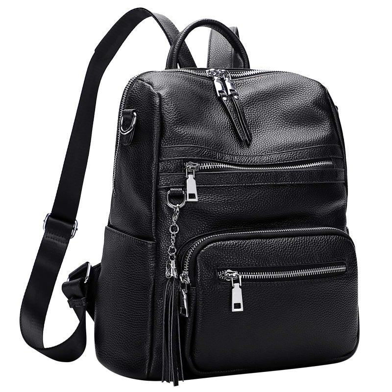 ALTOSY Genuine Leather Backpack Purse for Women Large Shoulder Bag With Laptop Compartment Multiple Pockets(S106 Black) - Image 2