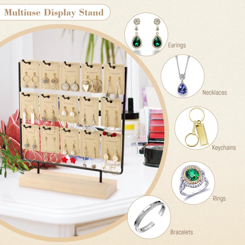 RNTBWD Earring Display Stands for Selling, 3 Tier 15 Hooks Wood Jewelry Organizer Rack for Earrings, Necklaces, Rings, Bracelets, Keychains - Compact for Countertop, Boutique, Trade Shows (Black) - Image 3