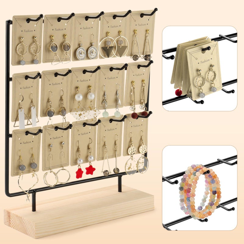 RNTBWD Earring Display Stands for Selling, 3 Tier 15 Hooks Wood Jewelry Organizer Rack for Earrings, Necklaces, Rings, Bracelets, Keychains - Compact for Countertop, Boutique, Trade Shows (Black) - Image 4