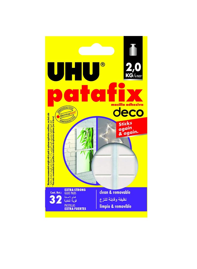 UHU Patafix Home Deco, Strong, Removable And Reusable Adhesive Pads, Repositionable And Precut Tack, 32 Pads, No Nails No Damage  - Image 1