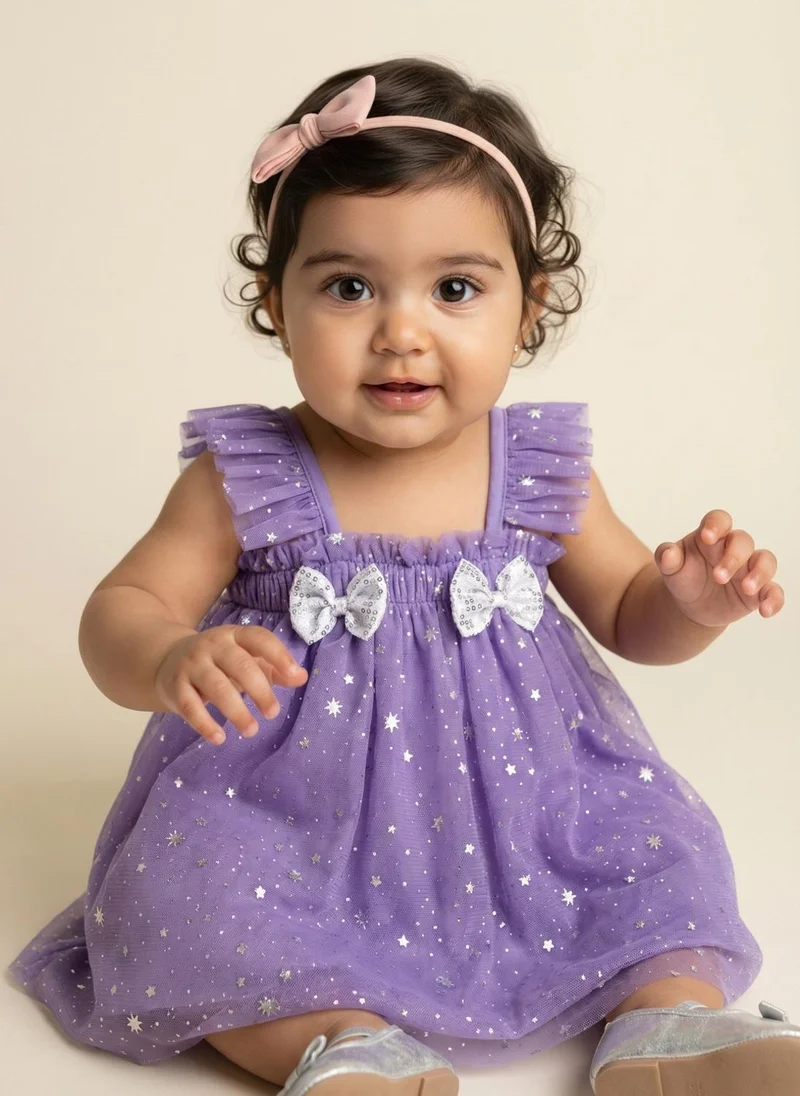 نوتيناتي Nautinati Baby Girls' A-line Holographic All-over Star Foil Print Mesh Party Dress with Sequinned Bow