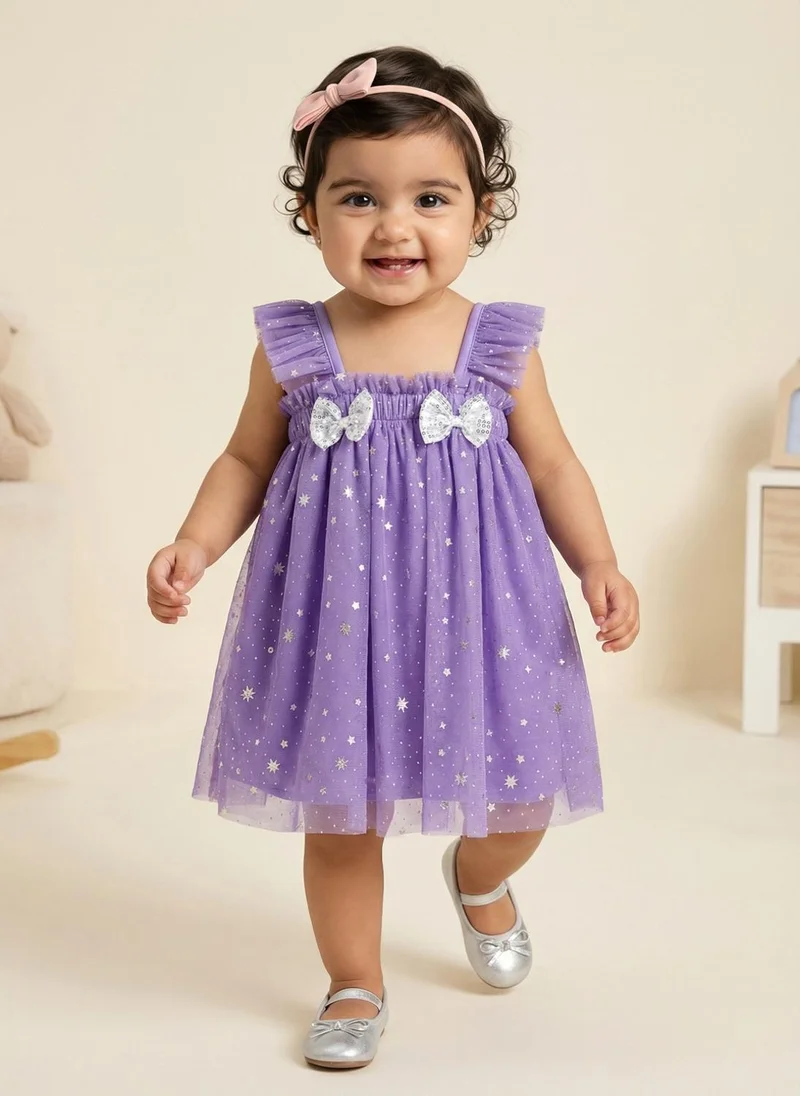 نوتيناتي Nautinati Baby Girls' A-line Holographic All-over Star Foil Print Mesh Party Dress with Sequinned Bow