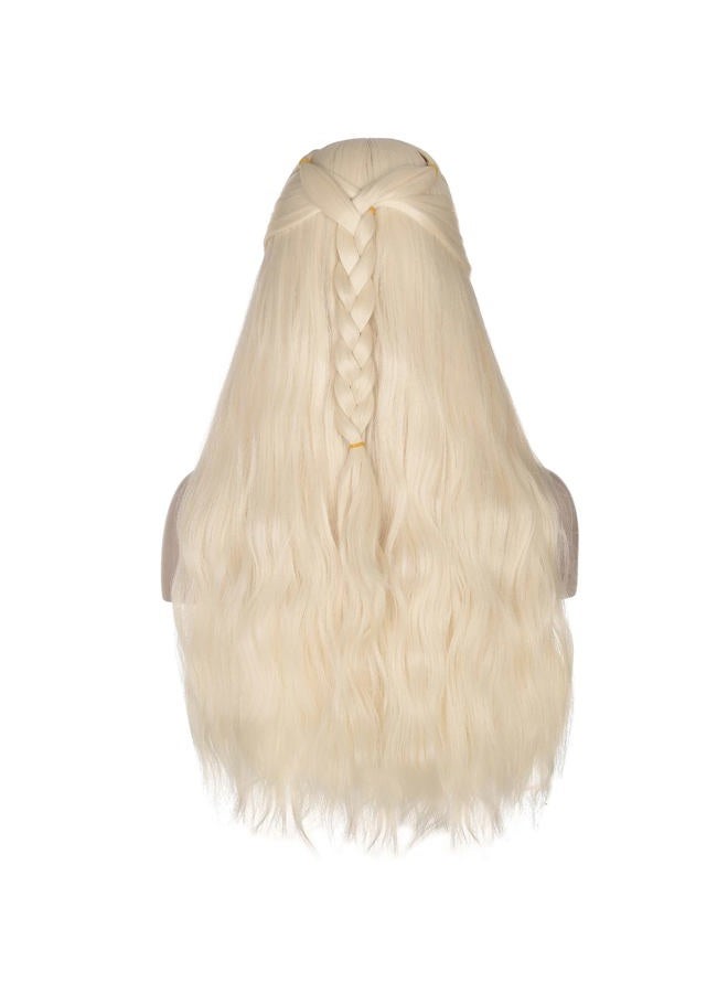 morvally Young Princes Costume Wig for Women with Necklace and Earrings Long Blonde Braided Middle Part Synthetic Wig for Cosplay Halloween Party (Blonde Style 2) - Image 4
