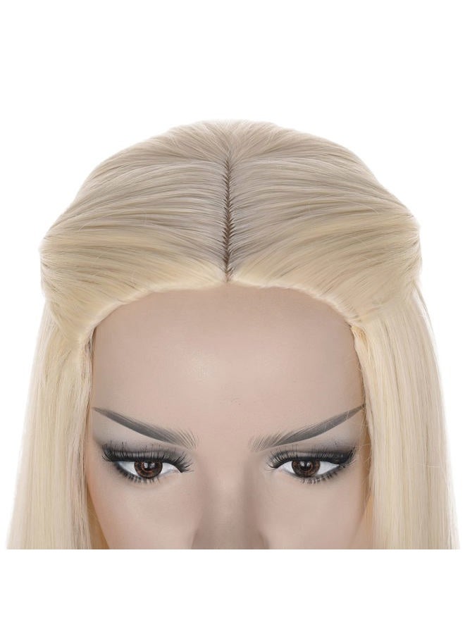 morvally Young Princes Costume Wig for Women with Necklace and Earrings Long Blonde Braided Middle Part Synthetic Wig for Cosplay Halloween Party (Blonde Style 2) - Image 5