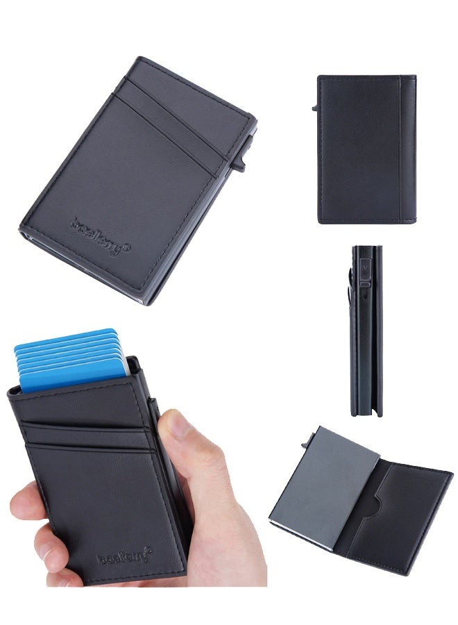 بايلليري محفظة بطاقات ائتمان للرجال، مزودة بخاصية منع السرقة بتقنية تحديد الهوية بموجات الراديو، مزودة بفتحة للبطاقات، وجيب للأوراق النقدية، وجيب للنقود، وهدايا للرجال. لون أسود - باليري - Image 4