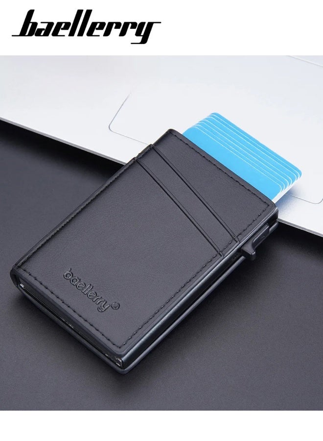 بايلليري محفظة بطاقات ائتمان للرجال، مزودة بخاصية منع السرقة بتقنية تحديد الهوية بموجات الراديو، مزودة بفتحة للبطاقات، وجيب للأوراق النقدية، وجيب للنقود، وهدايا للرجال. لون أسود - باليري - Image 2
