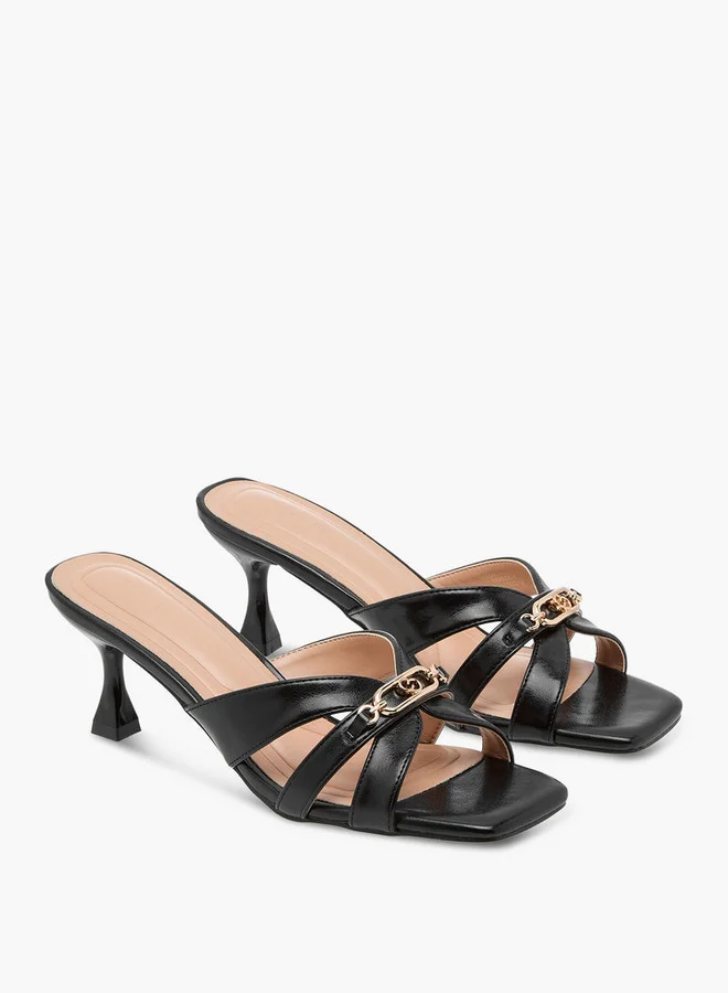 سيليست Women's Solid Slip-On Cross Strap Sandals with Metal Accent