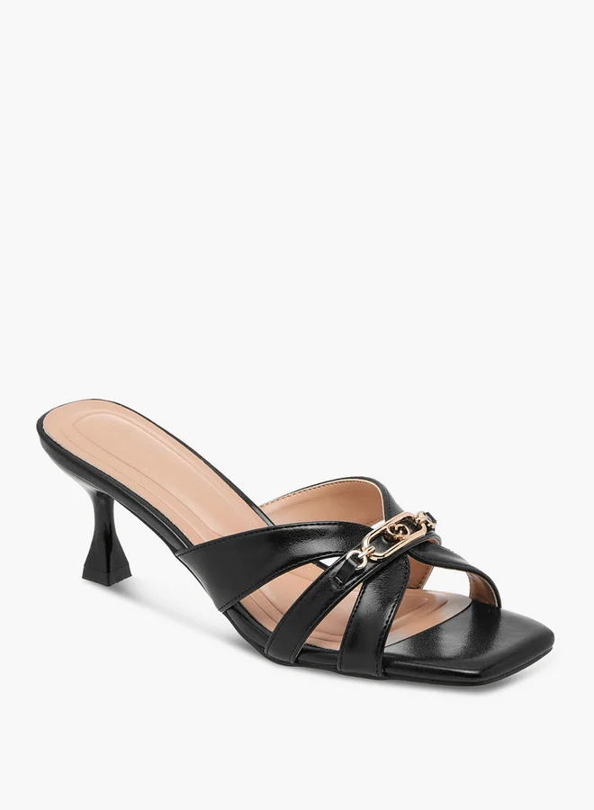 سيليست Women's Solid Slip-On Cross Strap Sandals with Metal Accent
