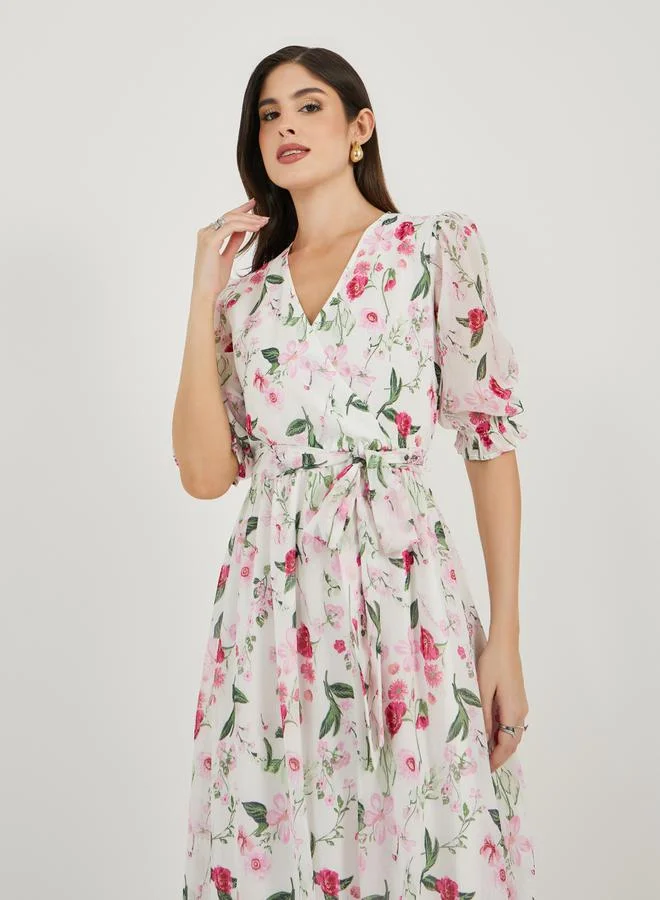 Styli Styli All Over Floral Print Puff Sleeves A-line Maxi Dress