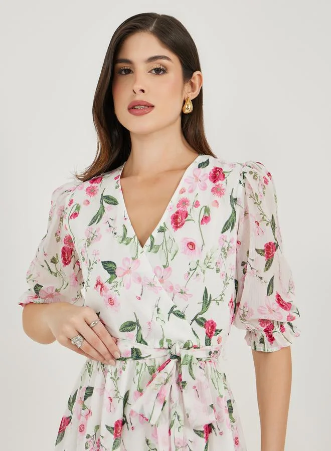 Styli Styli All Over Floral Print Puff Sleeves A-line Maxi Dress